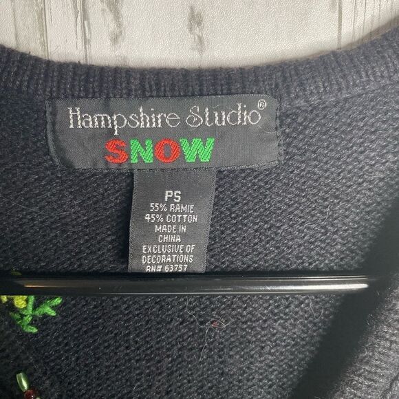 Hampshire Studio Black Christmas Beaded Appliqué Embroidered Sweater Vest PS Vtg - Picture 4 of 7